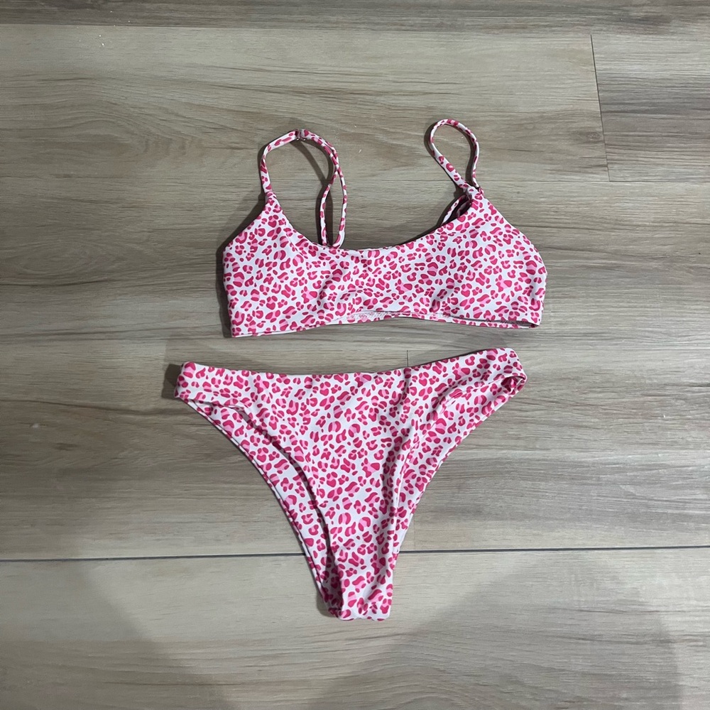 Pink cheetah print xs shein bikini set